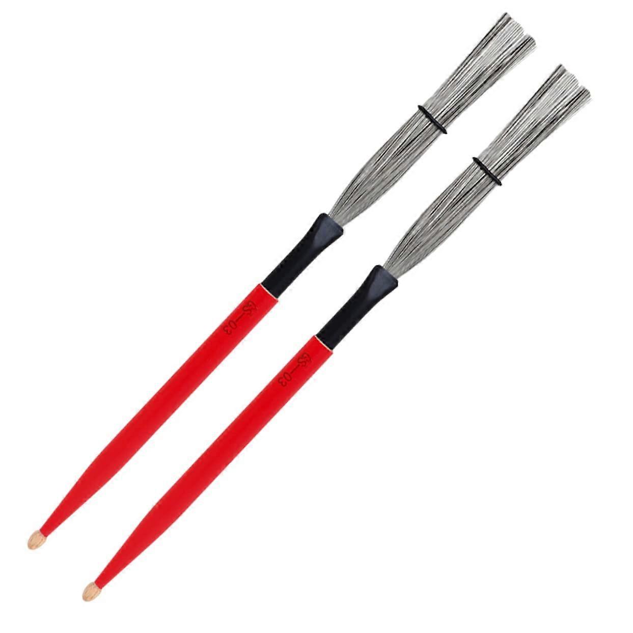 Drum Brushes and Maple Drumsticks Set of 2 for Jazz Percussion with Carbon Steel Wires Red