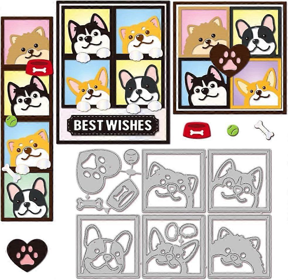 Dog Background Cutting Dies for Card Making Puppy Frame Cut Die for DIY Scrapbooking Journal Embossing Paper Craft Decor