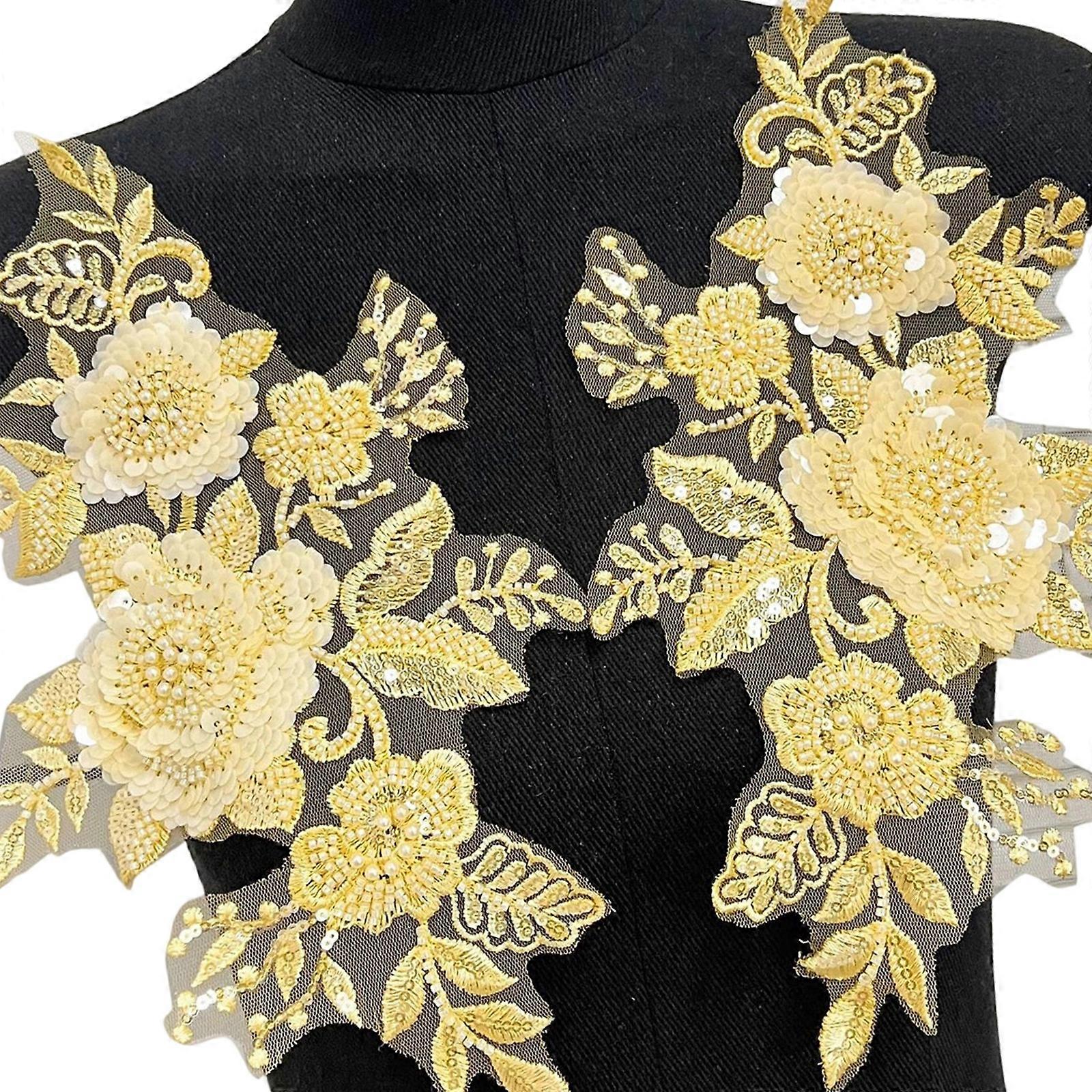 Decorative Flower Applique Patches for Handmade Projects Embroidered Sequins Polyester  Yellow