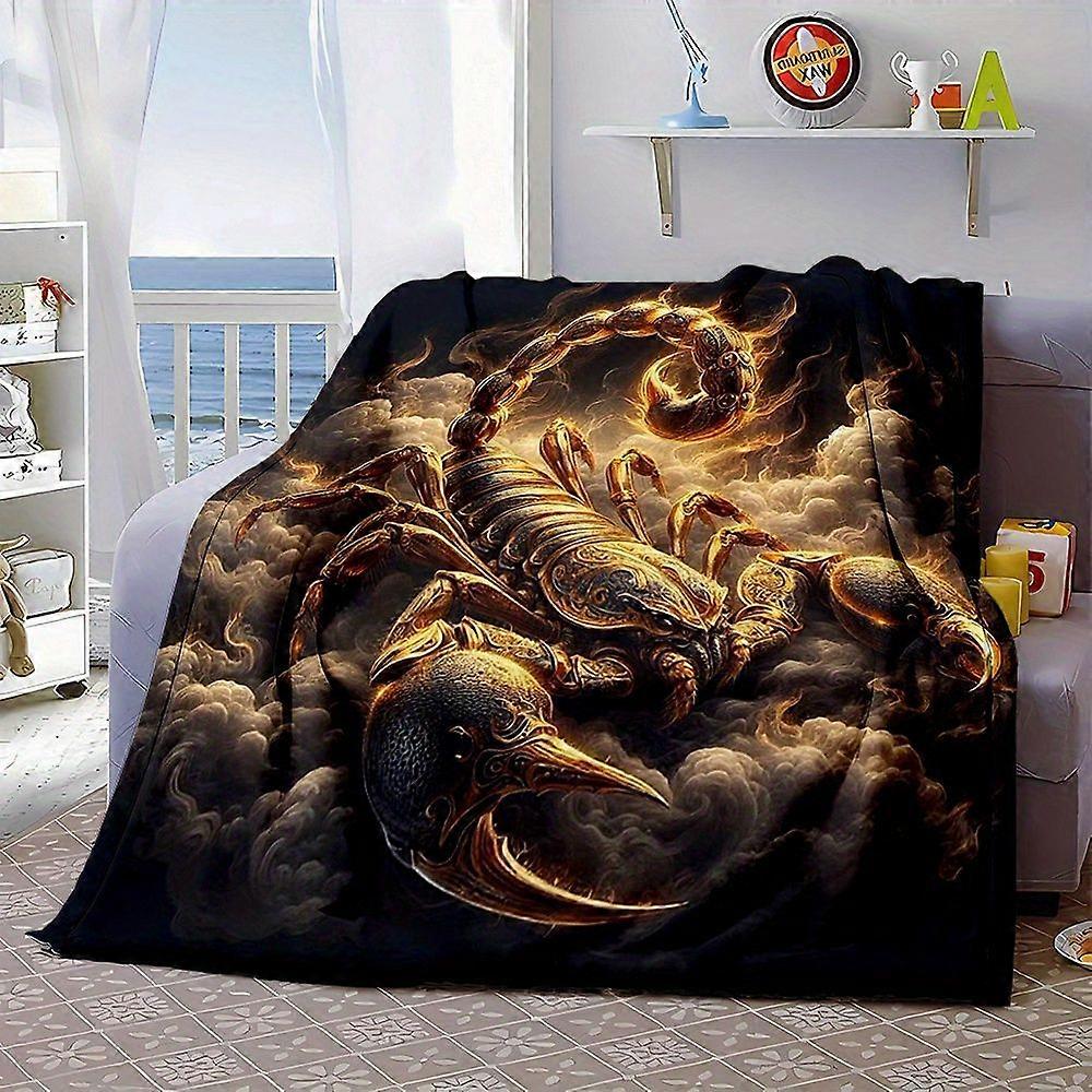 Luxury Scorpio Zodiac Design Flannel Blanket - Super Soft Double-Sided Polyester Microfiber, Fiery Scorpion Artwork, All-qweui167