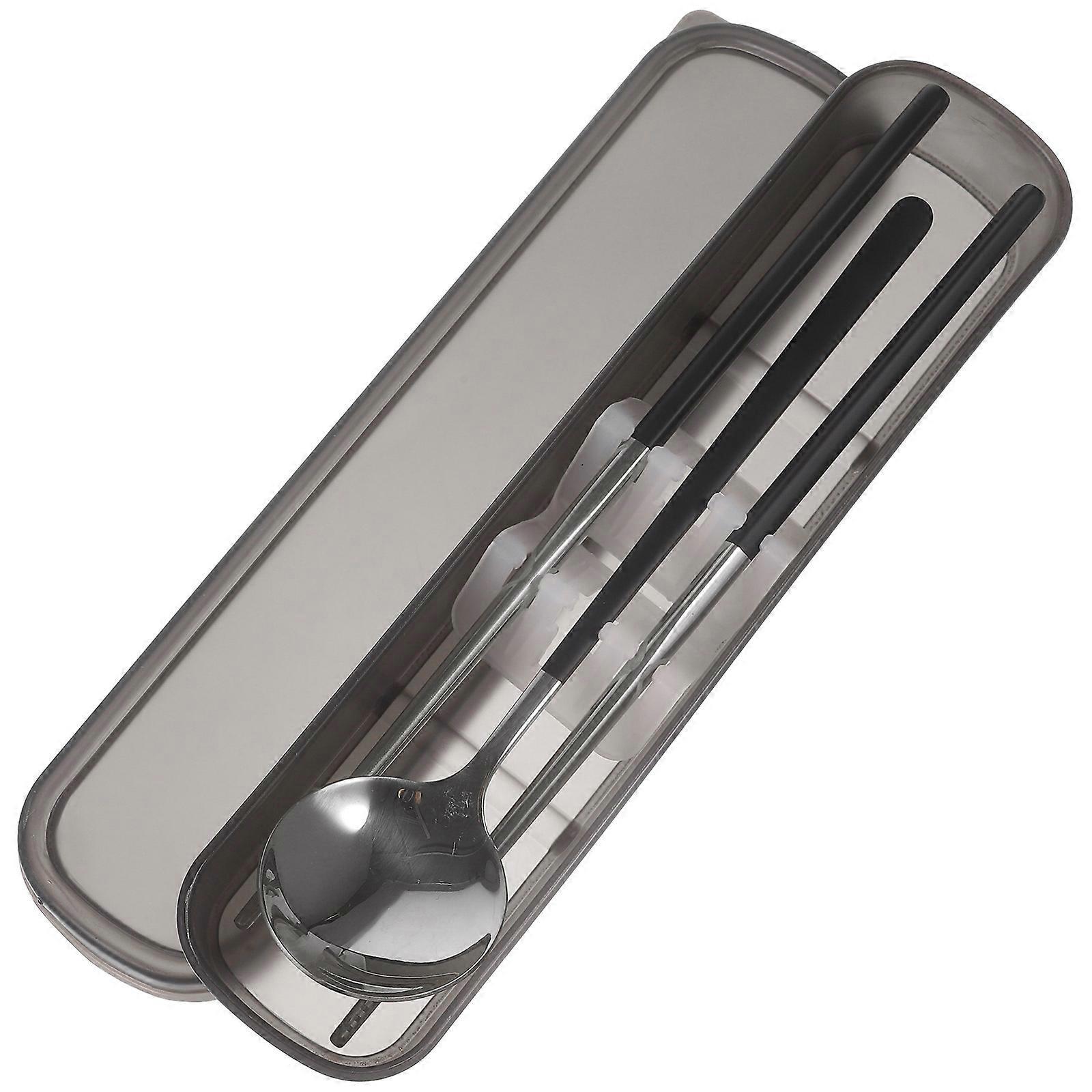 1 Set of Stainless Steel Chopstick and Spoon with Storage Box Portable Dinner Flatware