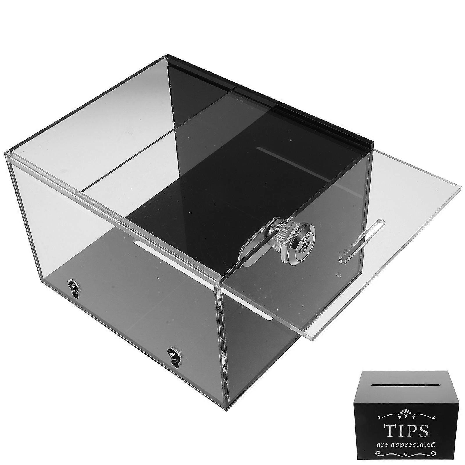 Black Acrylic Tip Collection Box with Lock for Cash Storage Secure