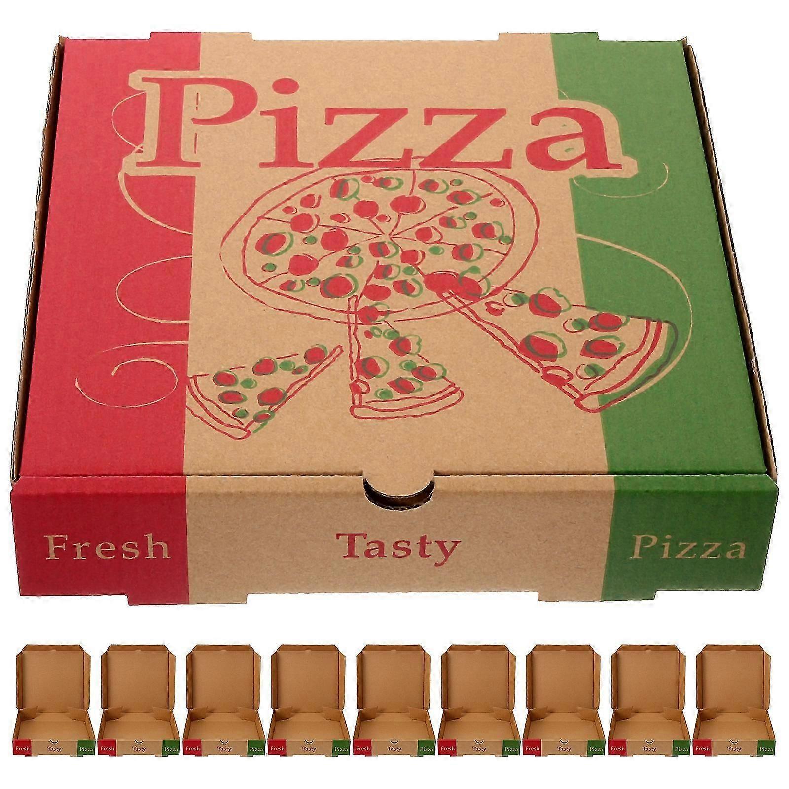 10pcs Paper Pizza Boxes Durable Leak Resistant Takeout Containers for Parties, Business & Home Use