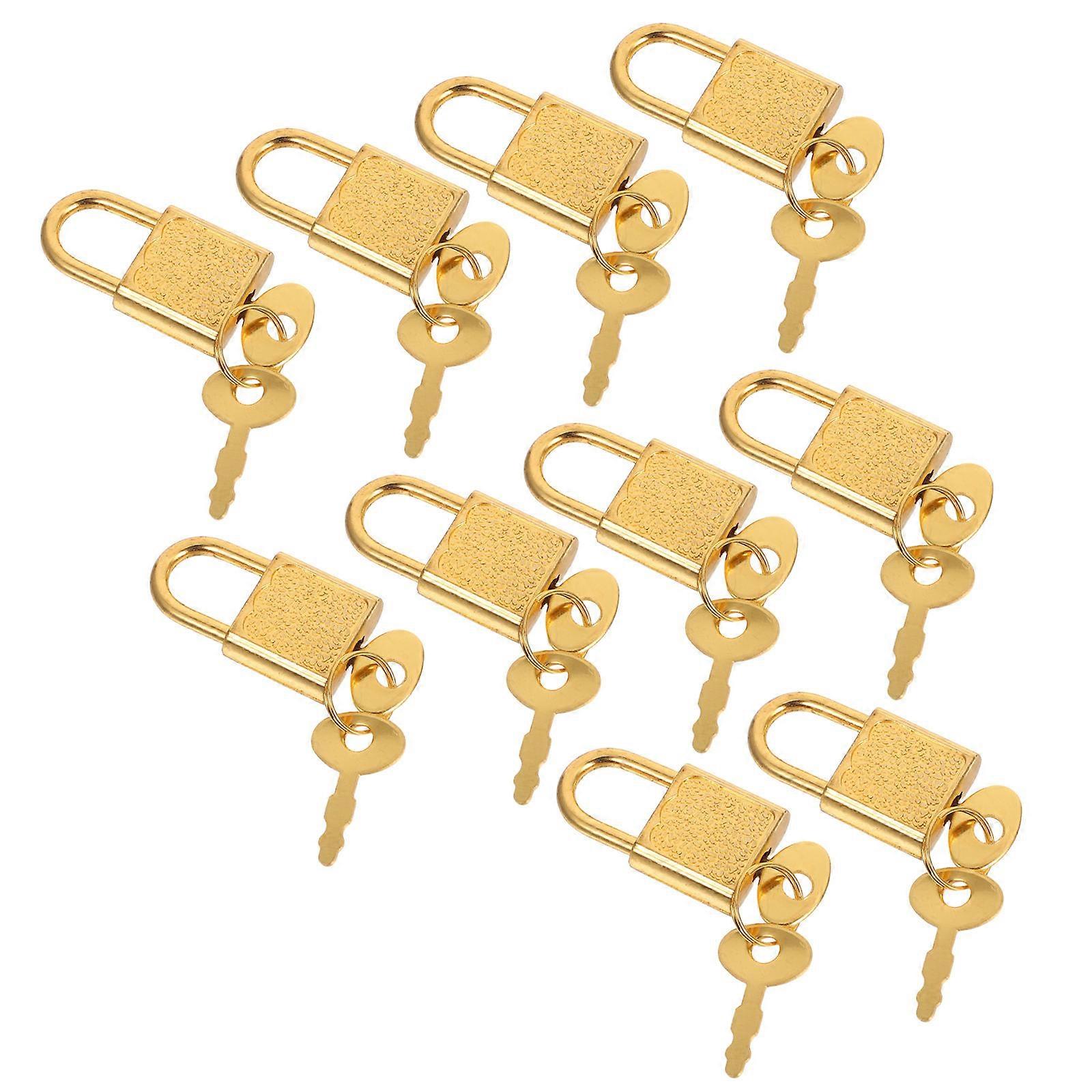 Mini Lock Key Small Padlock for Box 10Sets Vintage Style Golden