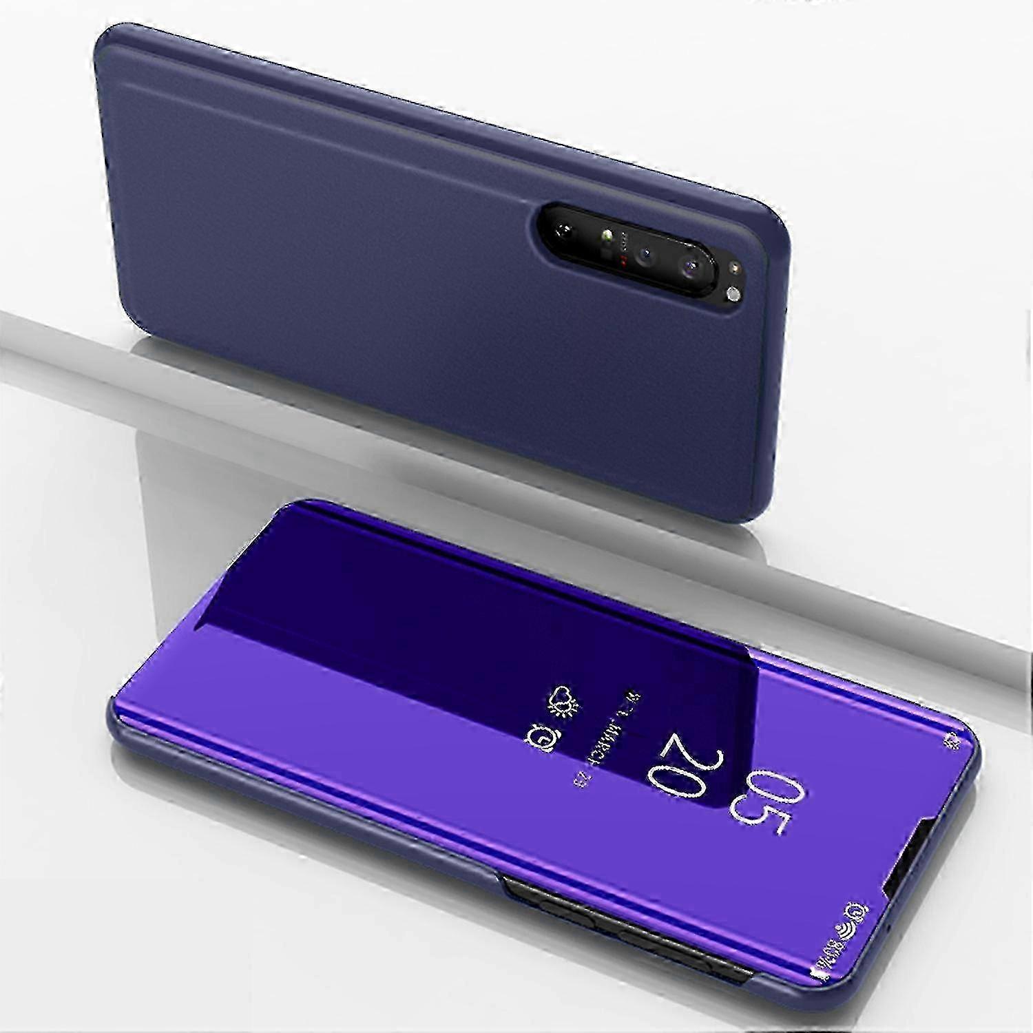 View Window Plated Mirror Surface Leather Stand Case for Sony Xperia 1 II w