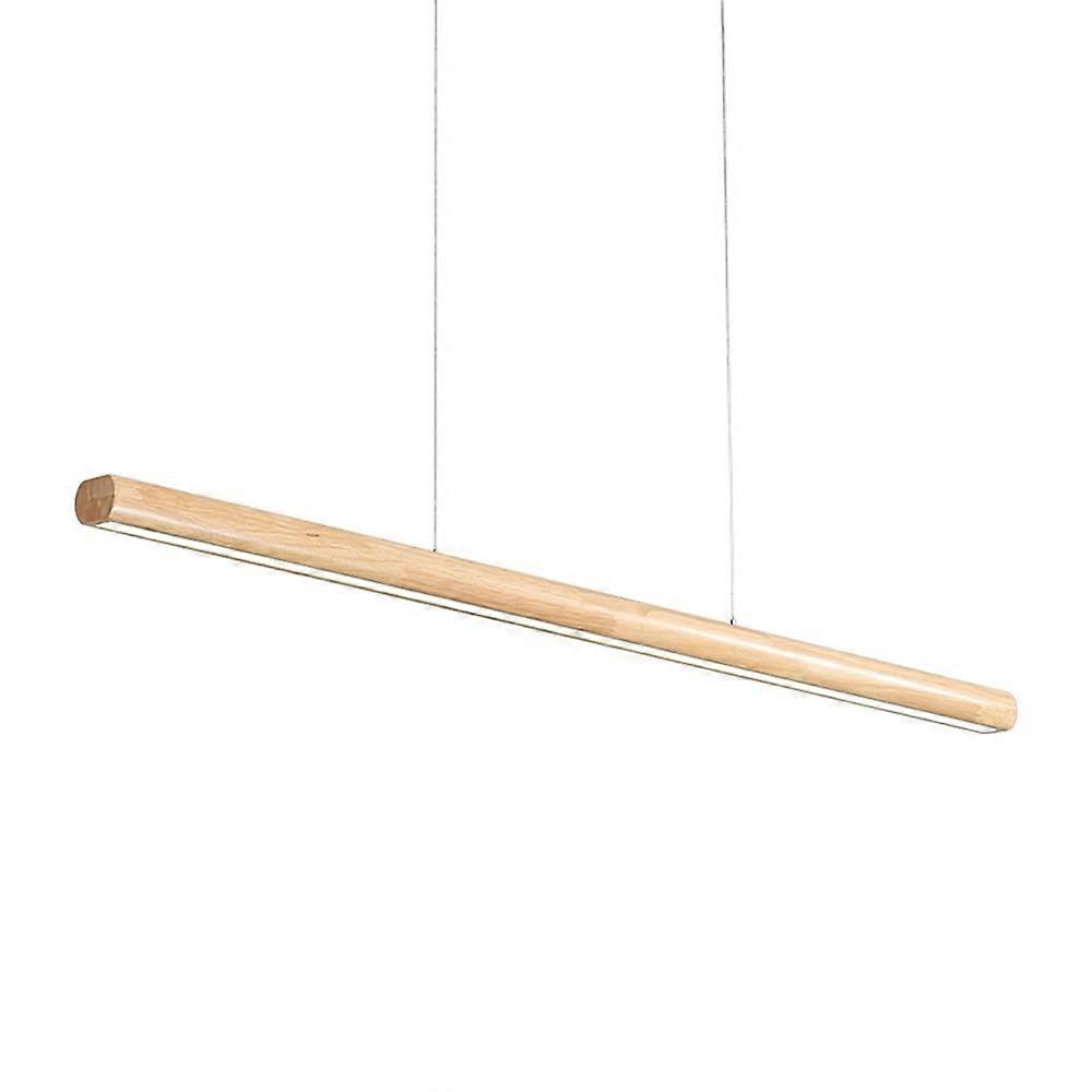 Dimmable Wooden Pendant Light with Remote, Modern LED Linear Ceiling Fixture for Kitchen Island