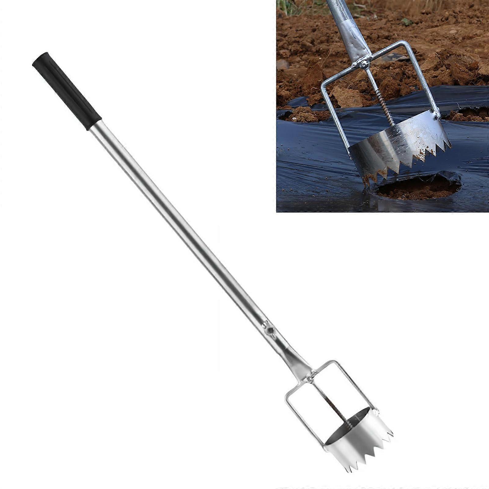 Adjustable Bulb Planter Tool and Plastic Film Puncher with Ergonomic Upright Design, 10cm Diameter