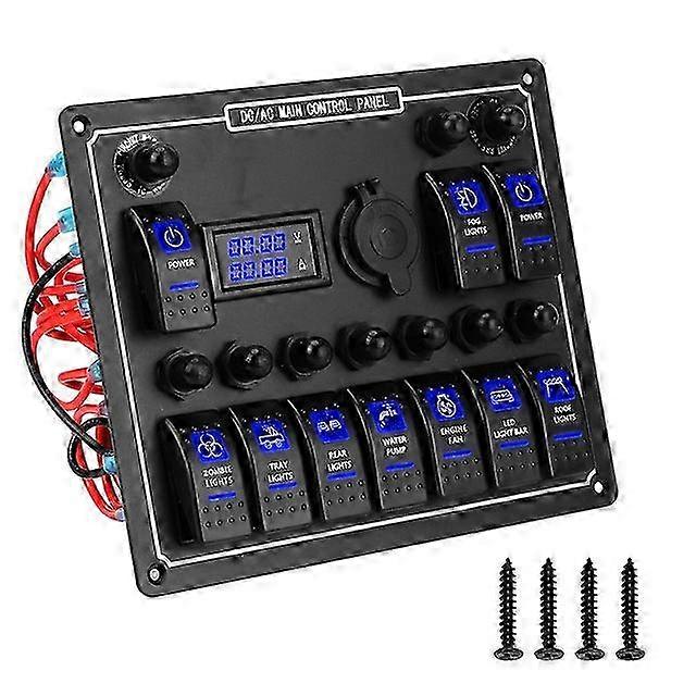 LED Toggle Switch Panel for Car with 10 Buttons and Circuit Breaker