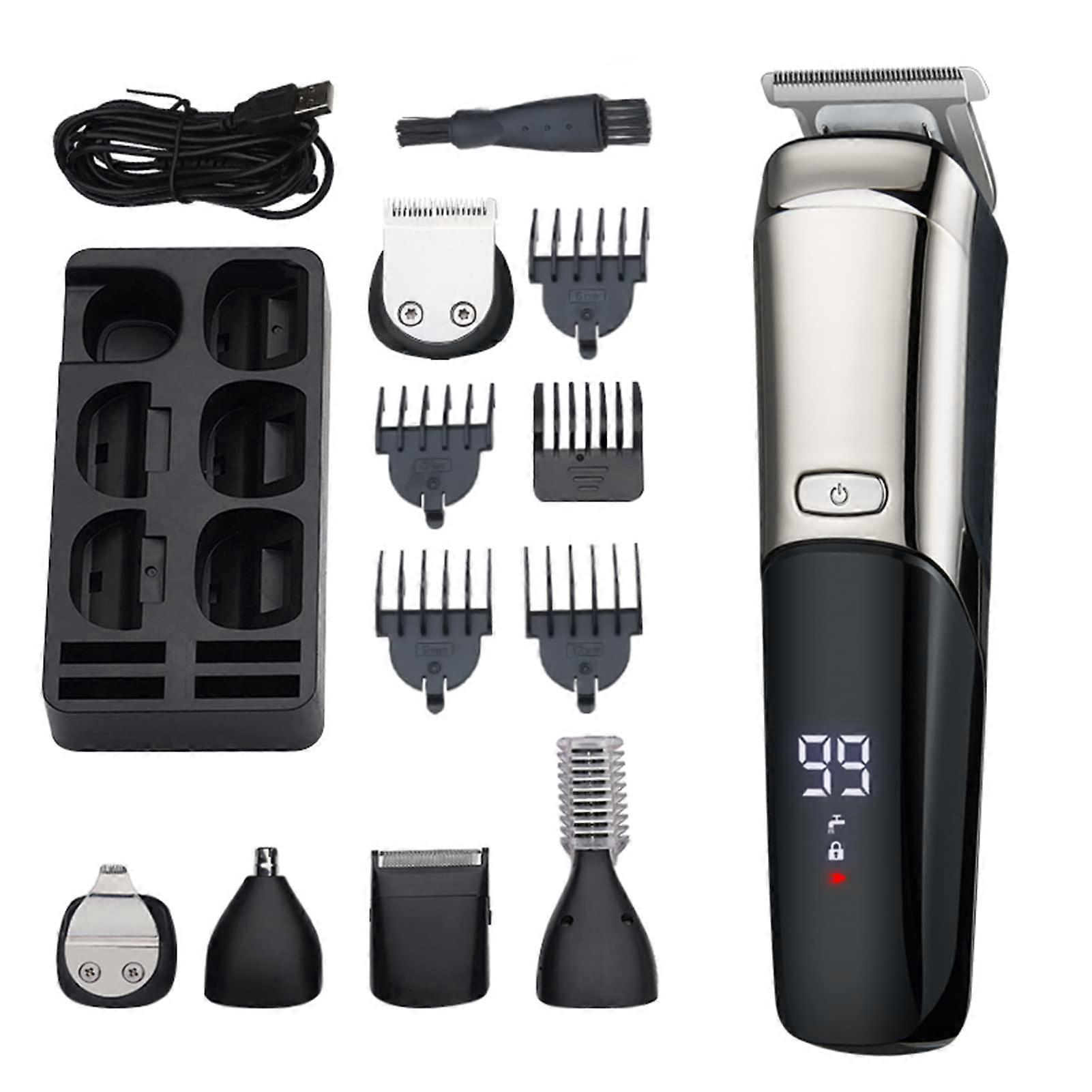 Hair Clippers Kit 6 in 1 Waterproof Beard Trimmer with LCD Display, Limit Combs, USB Rechargeable