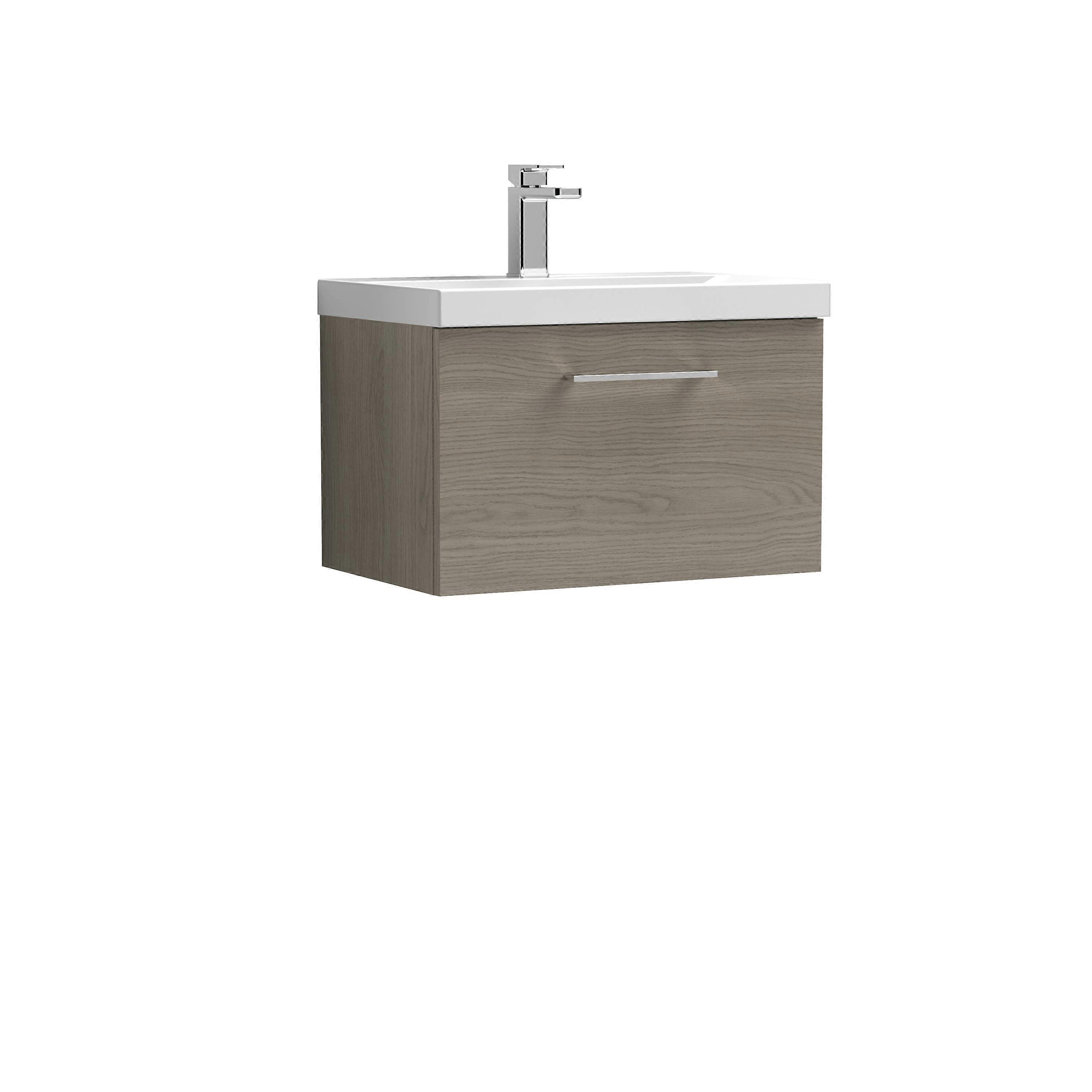 Balterley Level Wall Hung 1 Soft Close Drawer & Thin-Edge Bathroom Vanity Unit Basin, Solace Oak, 600mm