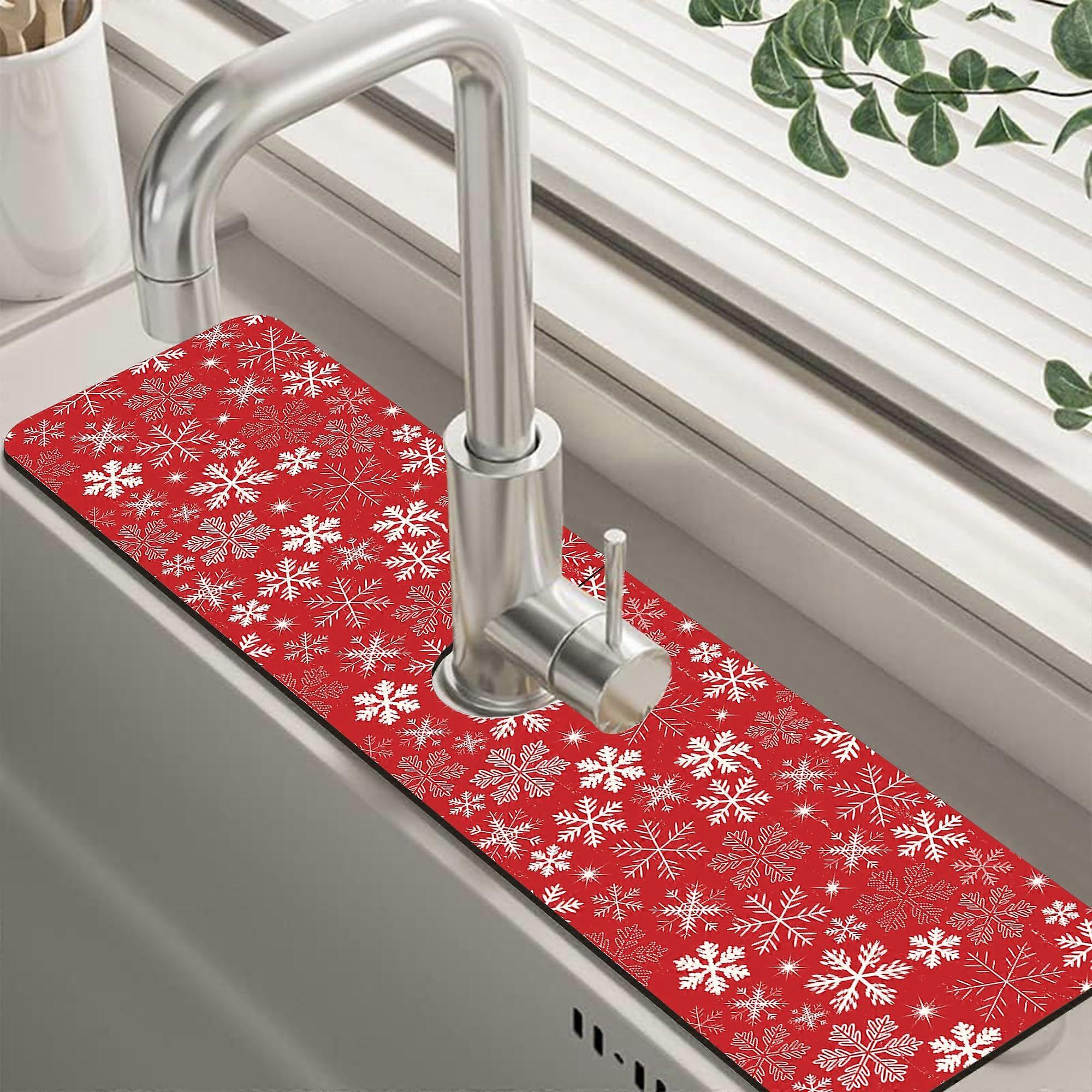 Christmas Snowflake Kitchen Sink Splash Guard Mat, Absorbent Fast Drying Faucet Drip Catcher 5.5'x24'