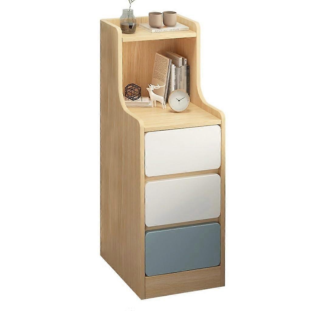 Bedside Table with 3 Drawers and Open Shelf, Wooden Nightstand for Bedroom Storage