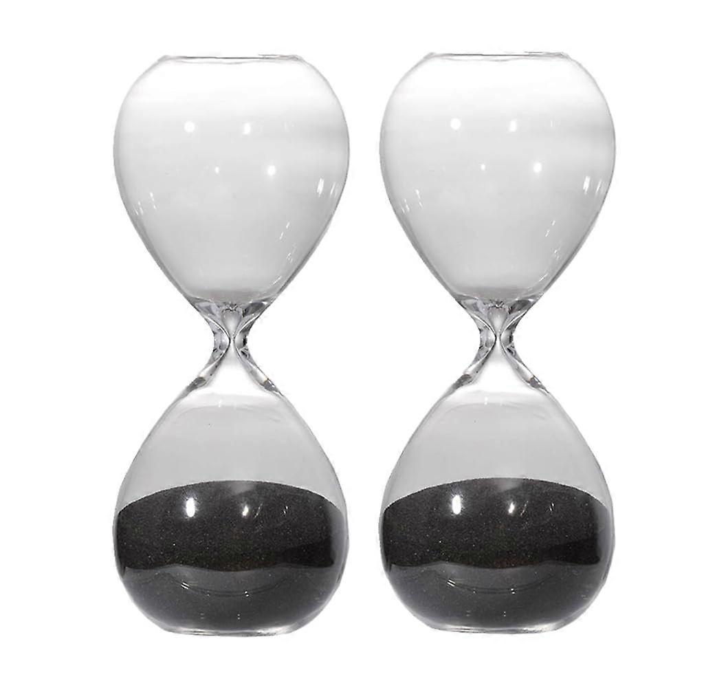 30 Minute Hourglass Timer Set of 2, 8 Inch Decorative Hourglasses with Black Sand and Wooden Base