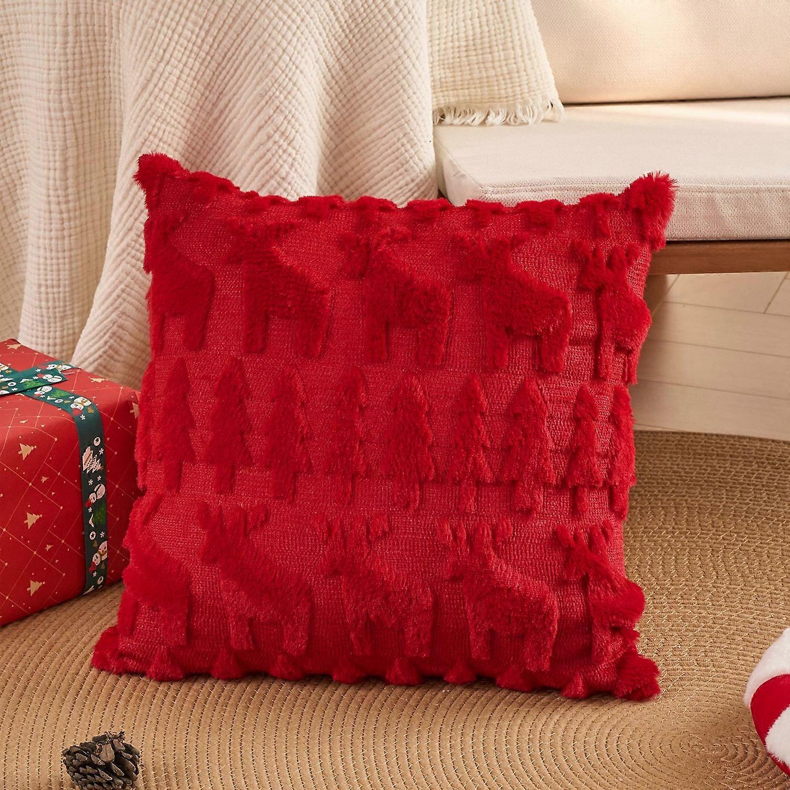Christmas Pillowcase Plush Snowflake Christmas Tree Embroidered Living Room Sofa Cushion Holiday Party Decoration Pillow Cover