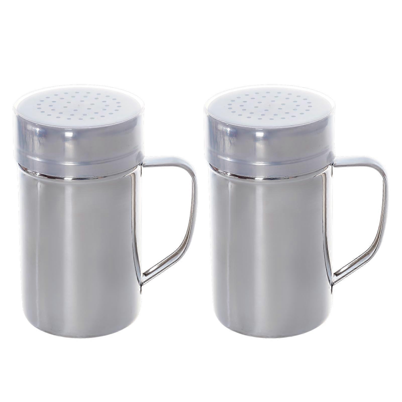 2 Pack Stainless Steel Spice Shaker Set with MoistureProof Silicone Lid and Handle for Kitchen