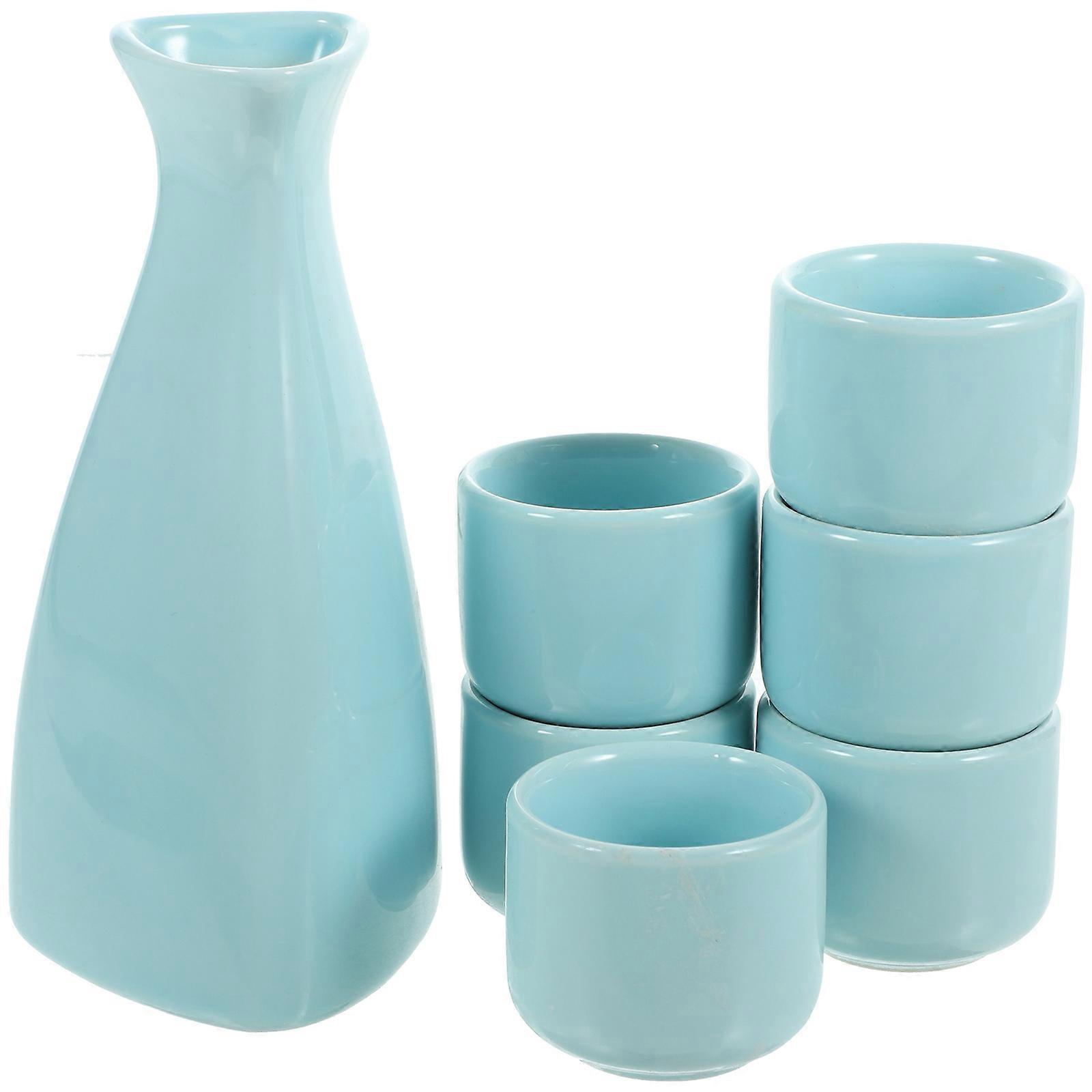 Blue Ceramic Sake Pot Simple Liquor Dispenser for Storage 1Set