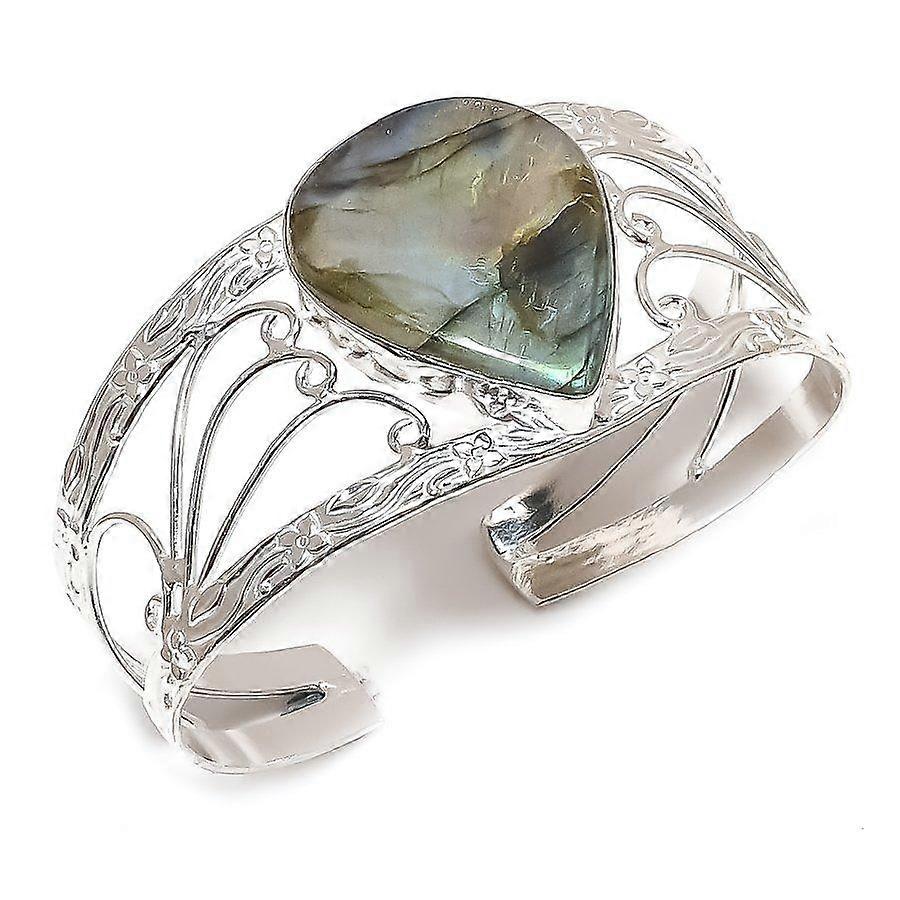 Natural Labradorite Gemstone 925 Sterling Silver Cuff Bangle Adjustable P3e30