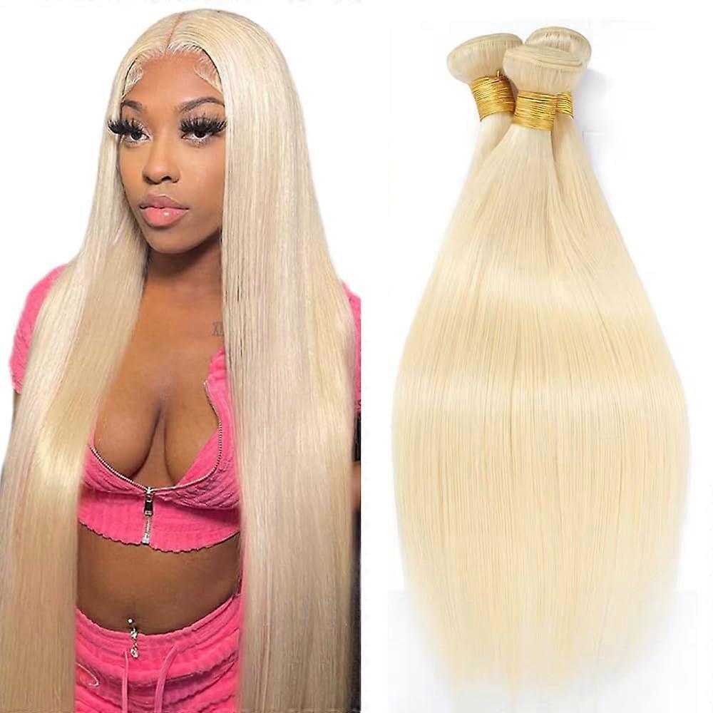Extensões de cabelo humano virgem liso, loiro 613, 71 cm (28 polegadas), 3 peças, extra longas e com volume total.