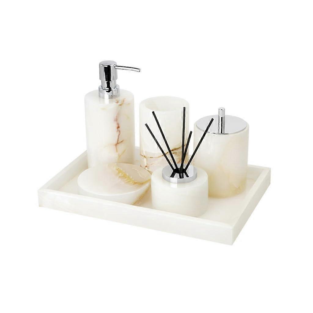 White Marble Bathroom Accessories Set Waterproof RustResistant Easy Clean for Sink and Vanity