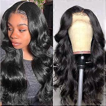 13x6 Lace Frontal Echthaarperücke mit Body Wave, vorgezupft, transparente Spitze, 16 Zoll, für schwarze Frauen