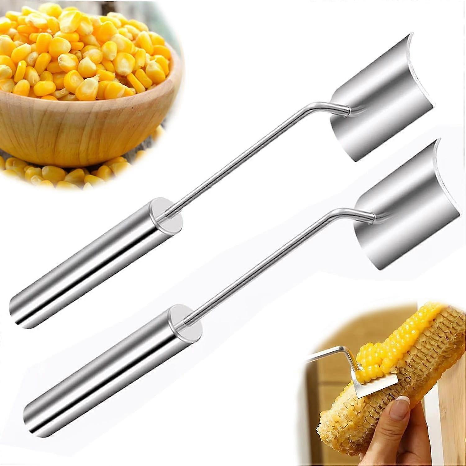 Corn Peeler Stainless Steel Long Handle Corn Cob Stripper Tool Easy Clean for Kitchen 2PCS