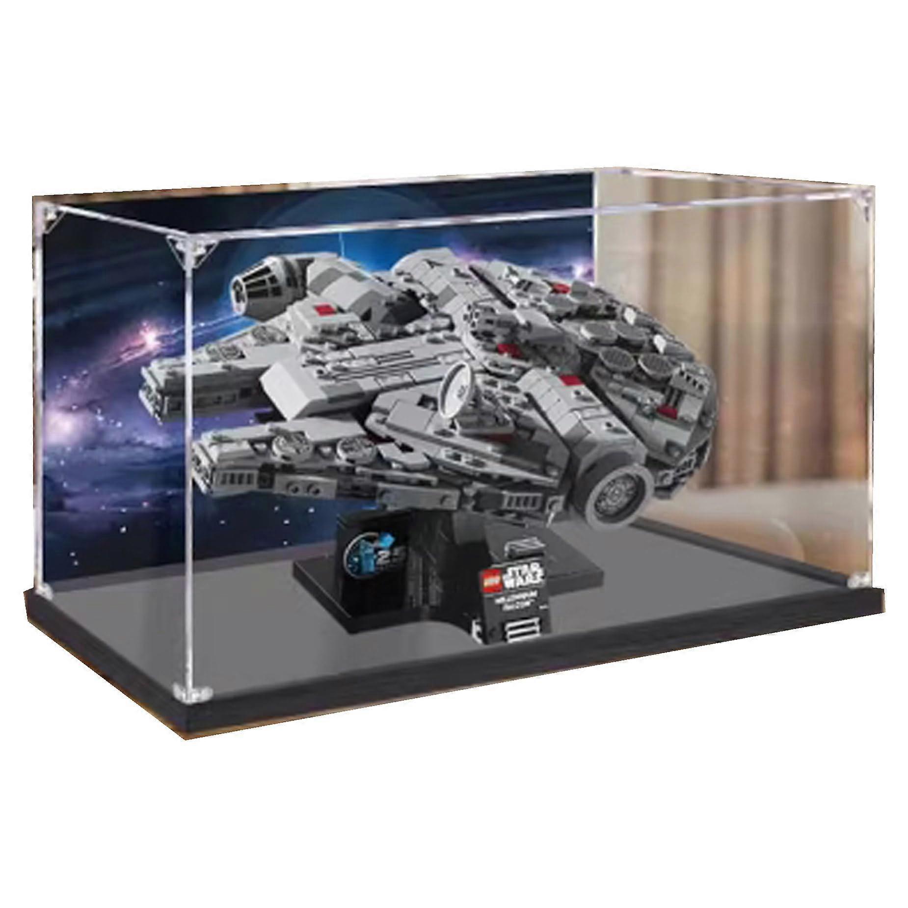Acrylic Display Case for  75375 Millennium Falcon, Dustproof Clear Box with Painted Background
