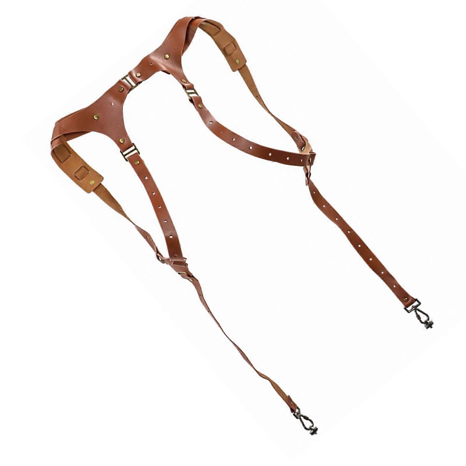 Leather Double Camera Harness Strap Adjustable Shoulder Strap for Photographers Orange