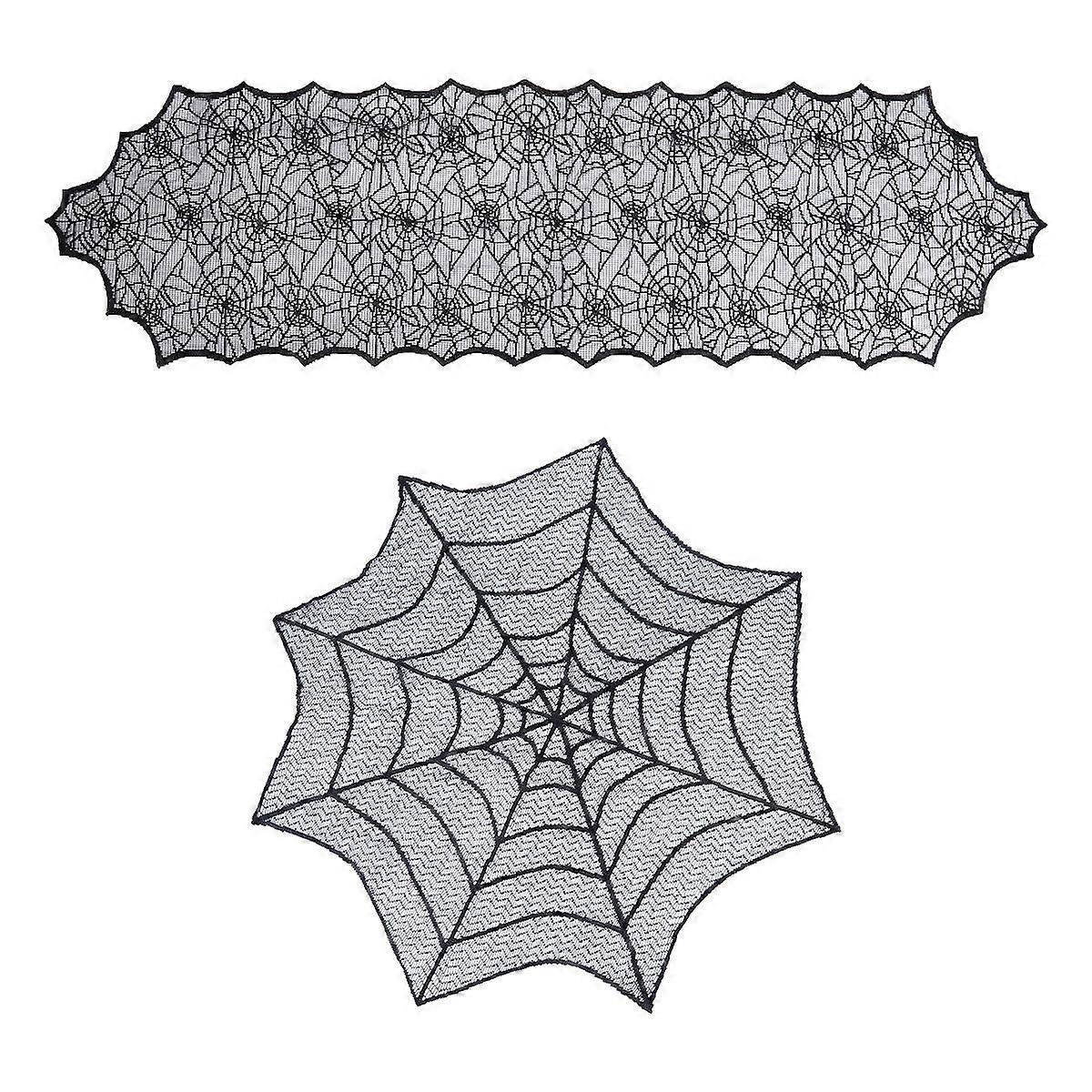 Halloween Spider Web Tablecloth Eco-Friendly Non-Slip Table Cloth Set 2Pcs