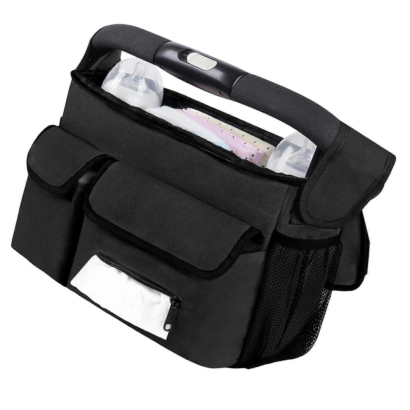 Universal Stroller Organizer Bag with Multiple Storage Pockets and Adjustable Shoulder Straps Black