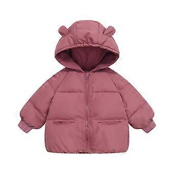 Jaqueta infantil acolchoada com capuz e orelhas de urso, agasalho de inverno quente para meninos e meninas, fechamento em zíper, forro macio, modelo #B076, vermelha, tamanho 120.
