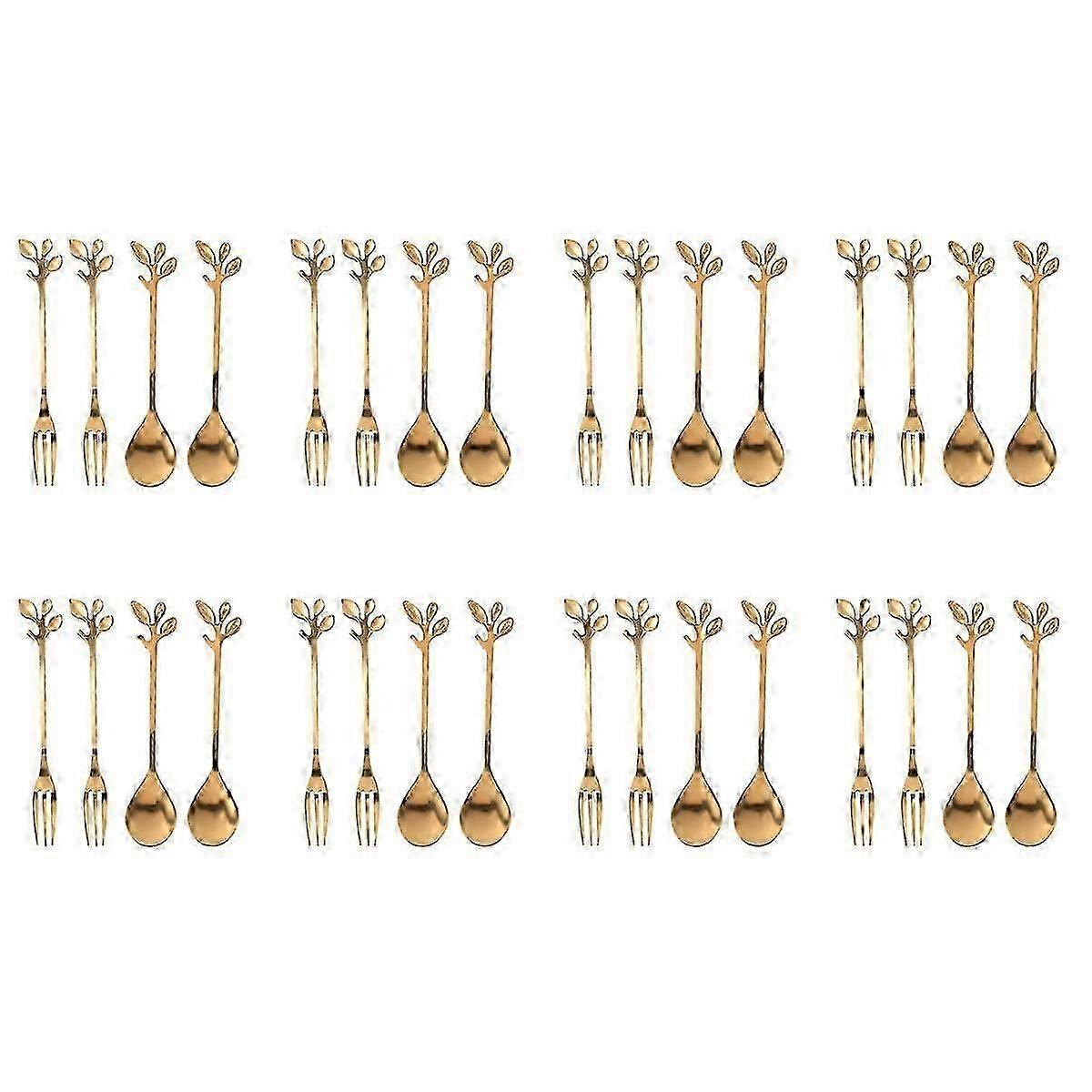 Tableware Coffee Spoon Fork,2 Spoons 2 Forks,4.7 Inches Tea Spoon Set