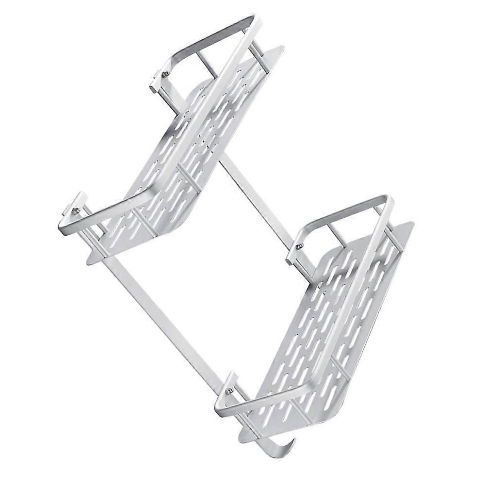 Kitchen Bathroom Storage Rack Wall Mount No Drilling Double Layer Rack (Silver)