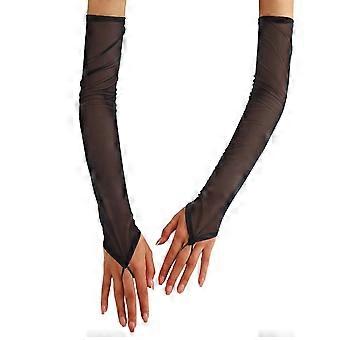 Offene, lange Handschuhe aus weichem Tüll mit verlängerter Armstulpe, ideal für Tanzaufführungen und Abendveranstaltungen, olivgrün