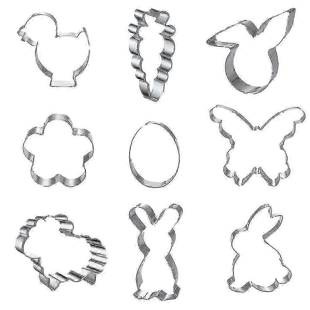 9pcs Stainless Steel Cookie Cutters Easter Biscuit Molds Kitchen Baking Tools