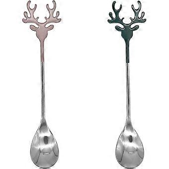 2Pcs Espresso Stirring Spoon 18/10(304) Stainless Steel Reindeer Antler Spoon 5.51inch Tiny Spoon