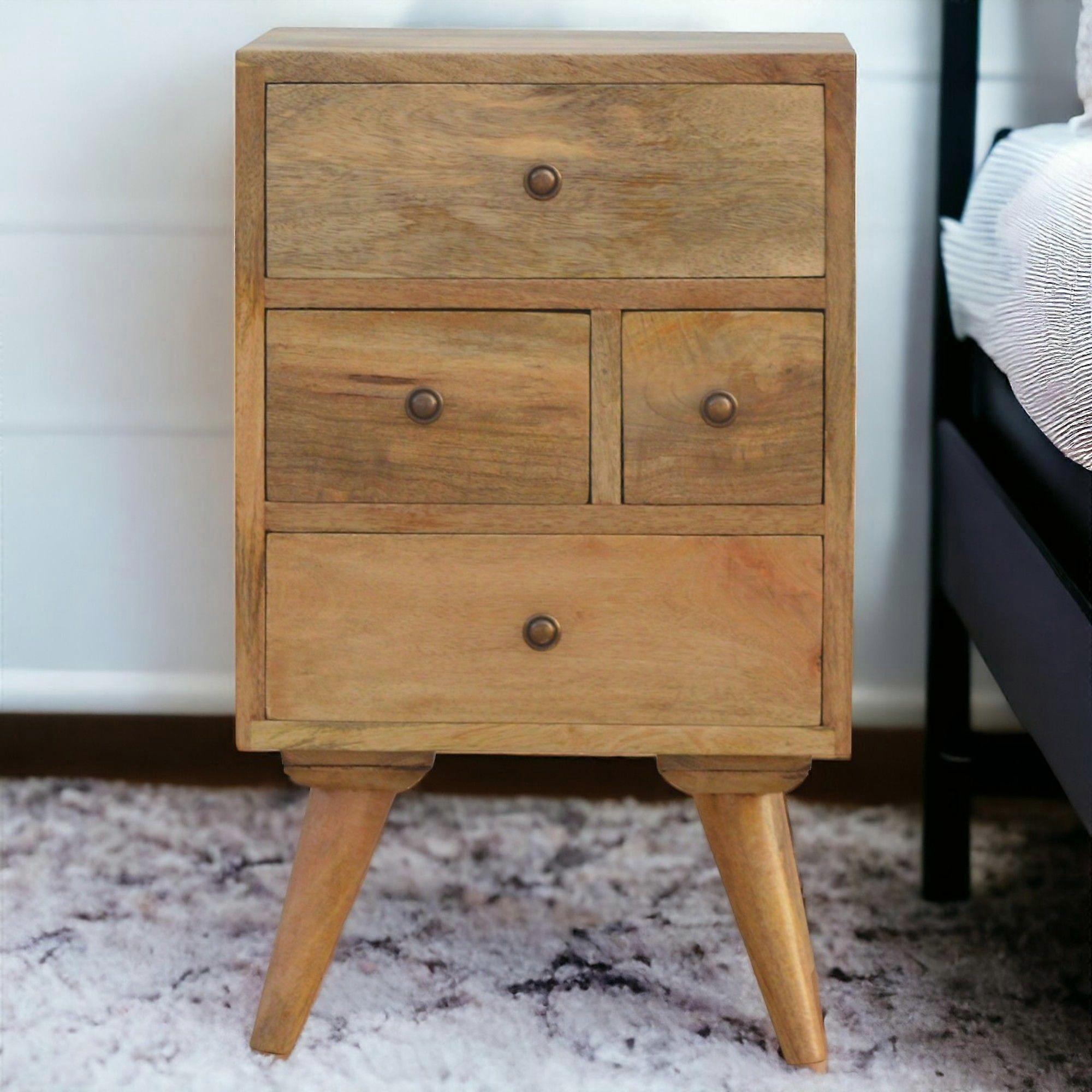 Solid Wood Wall Mounted Rounded Bedside, 1 Drawer, Light Brown