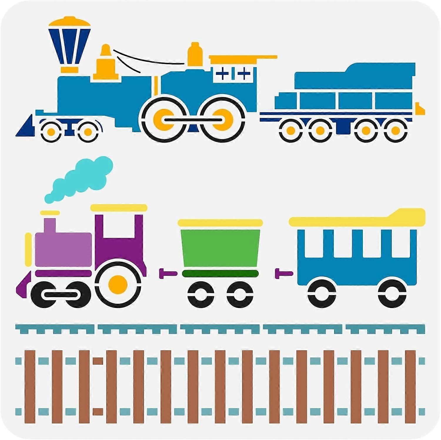 Train Graphics Stencil 11.8x11.8inch Reusable Train Engines Pattern Drawing Stencil DIY Craft Large Size Train Track Stencil