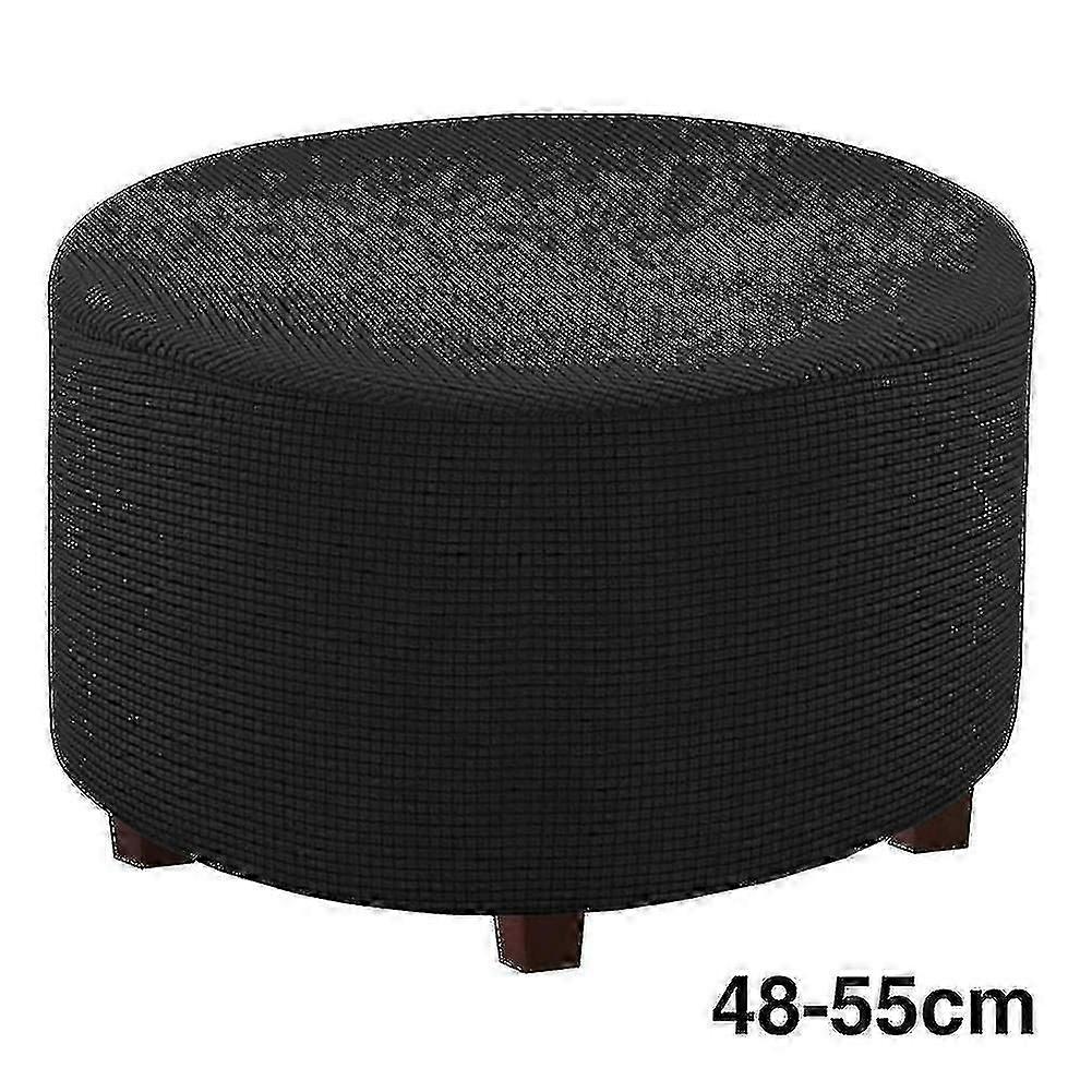 Footstool slipcover for round ottoman with solid fabric