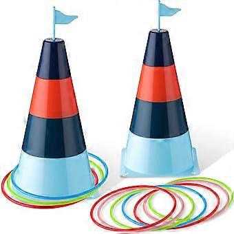 2 zestawy Sport Ring Toss Game Set 18 cali Plastikowe pachołki drogowe 16 sztuk Wielokolorowe plastikowe pierścienie do rzucania Przenośne karnawałowe gry na świeżym powietrzu Zestaw combo dla 