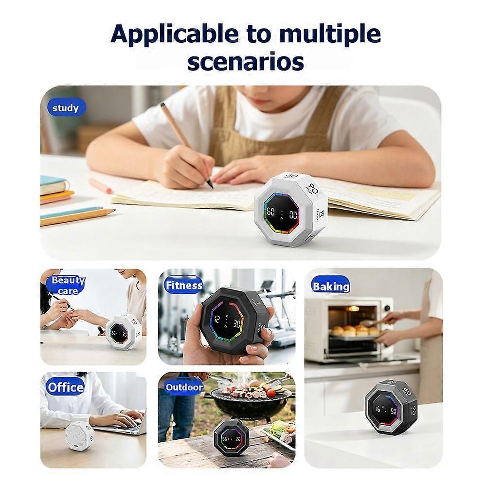 Digital Flip Timer Count Up/Down 3-Level Volume Rechargeable Magnetic Kitchen Timer for Home School Study White