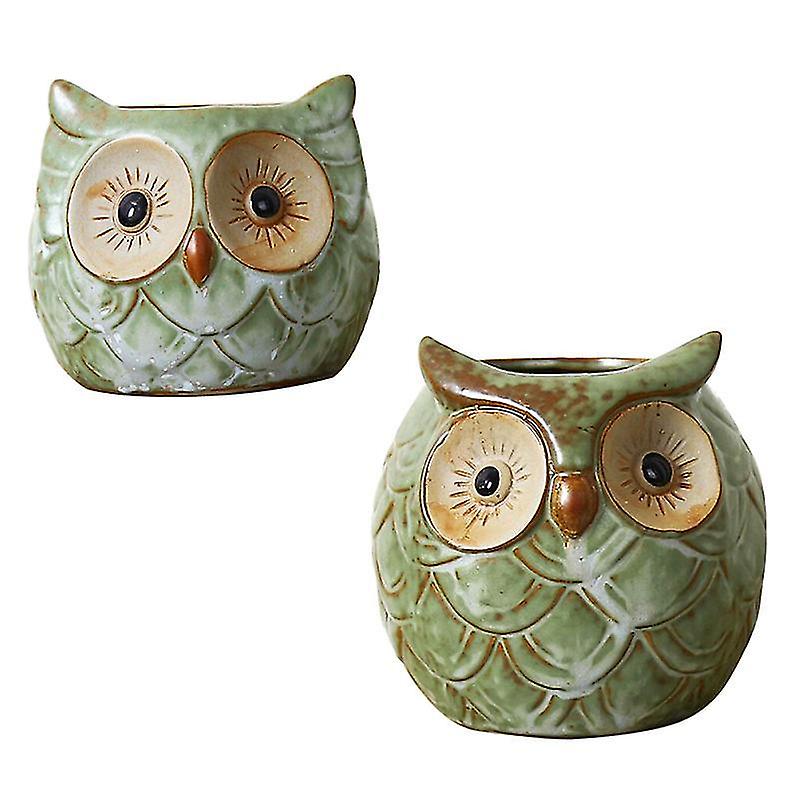13X13cmグリーンポット&プランター2pcsクリエイティブフラワーポットフラワーホルダーフクロウデザイン多肉植物のフラワーポット