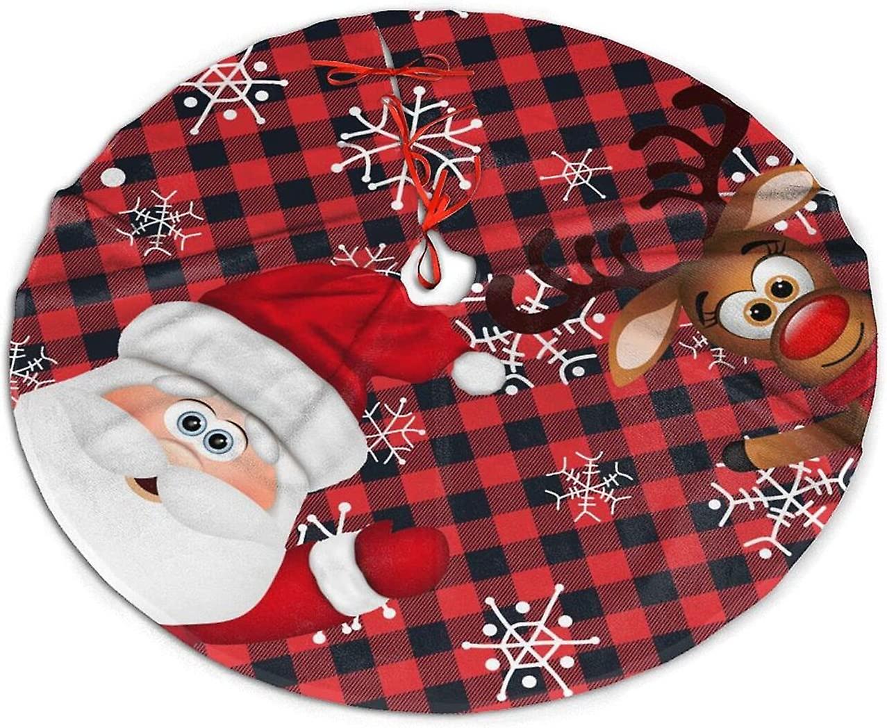 48 Inch Christmas Tree Skirt with Snowflake Buffalo Check Red Plaid Santa Claus Elk Pattern