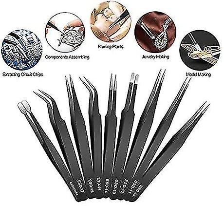 10pcs Esd Tweezers Set Model Making Tool Precision Mechanical Tweezers Plotter Electronic Weed Tool