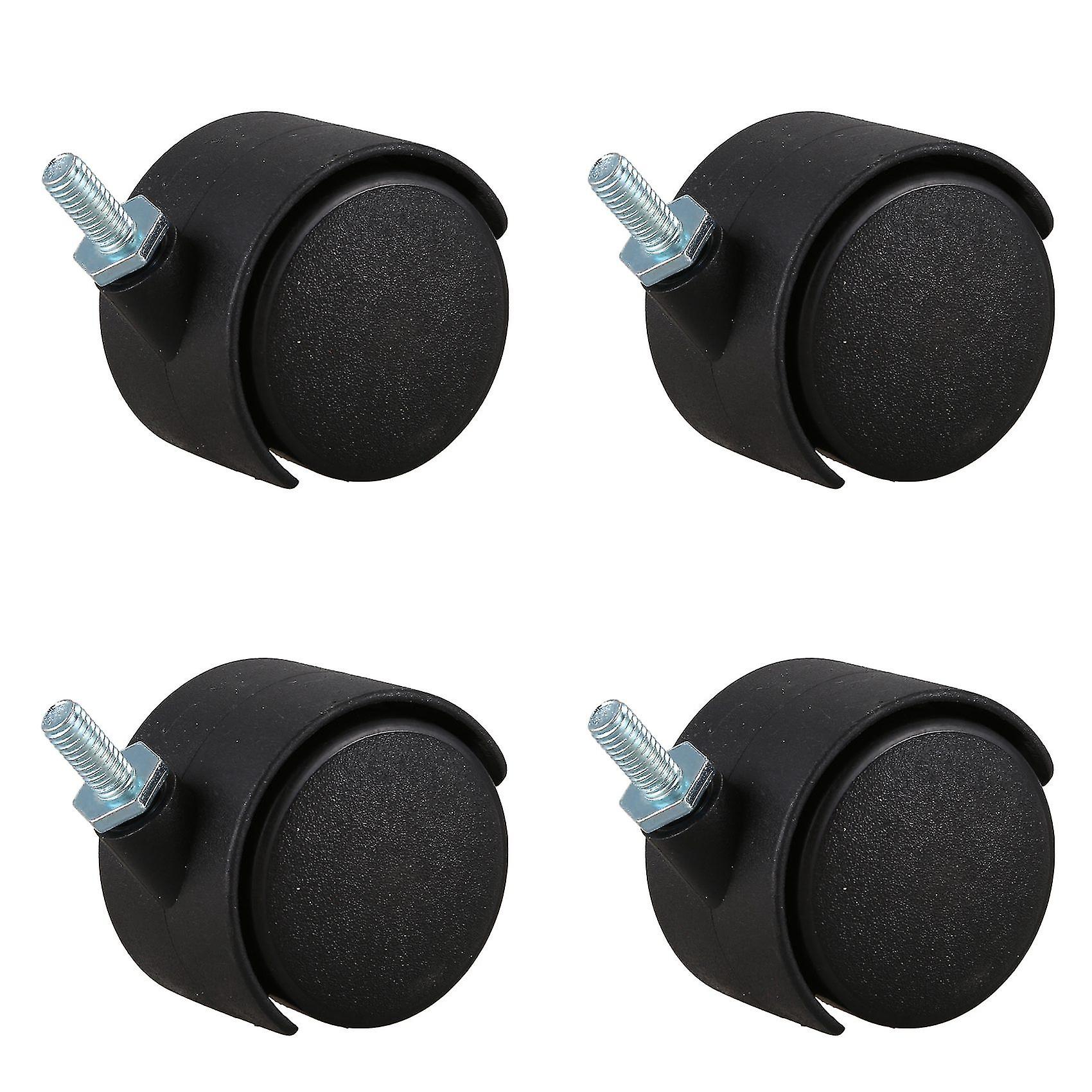 4x 6mm Threaded Stem 40mm Dual Wheel Rotatable Caster Black