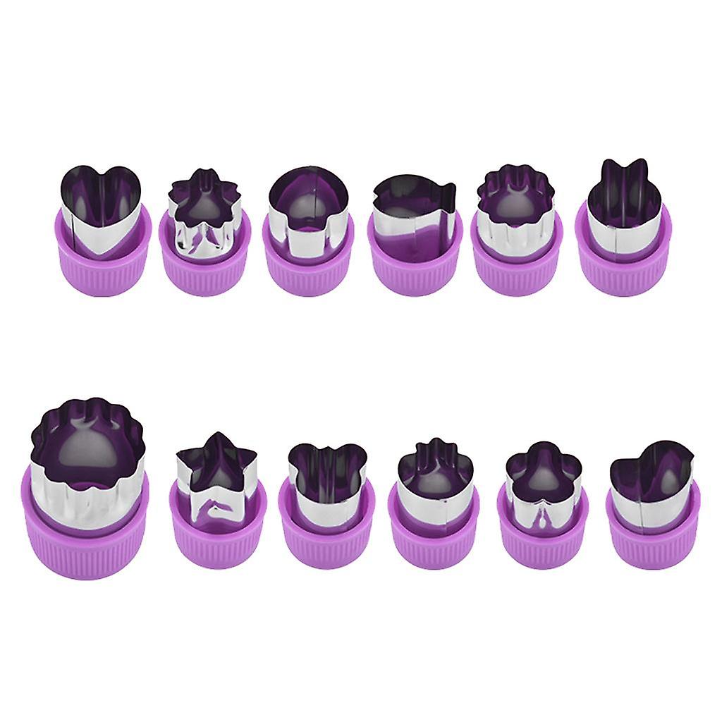 12 Pieces Biscuits Cutters Vegetable Cutter Shapes Set Baking Purple