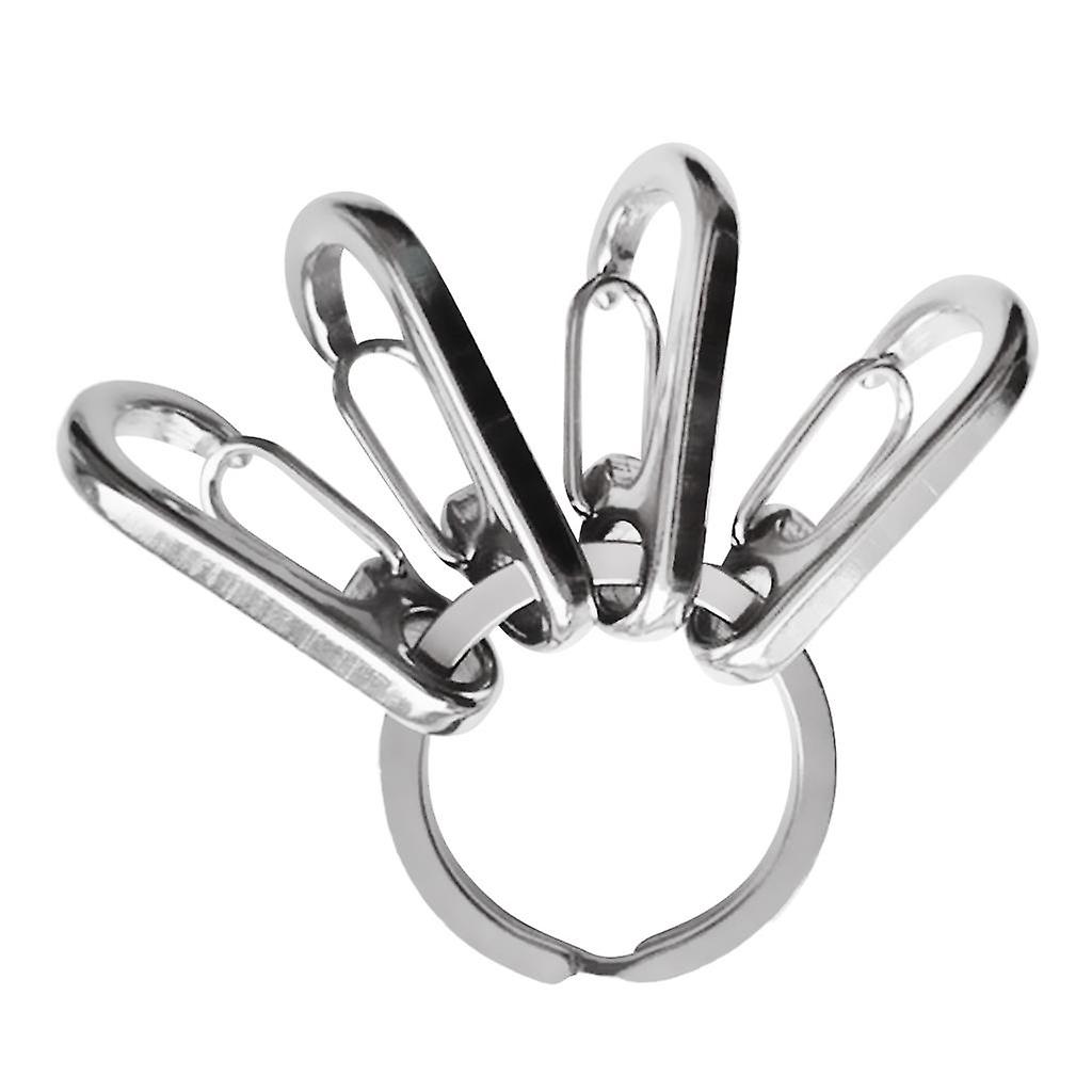 Stainless Steel 316 Key Ring Keychain Split Ring with 4 Hang Buckles Clips