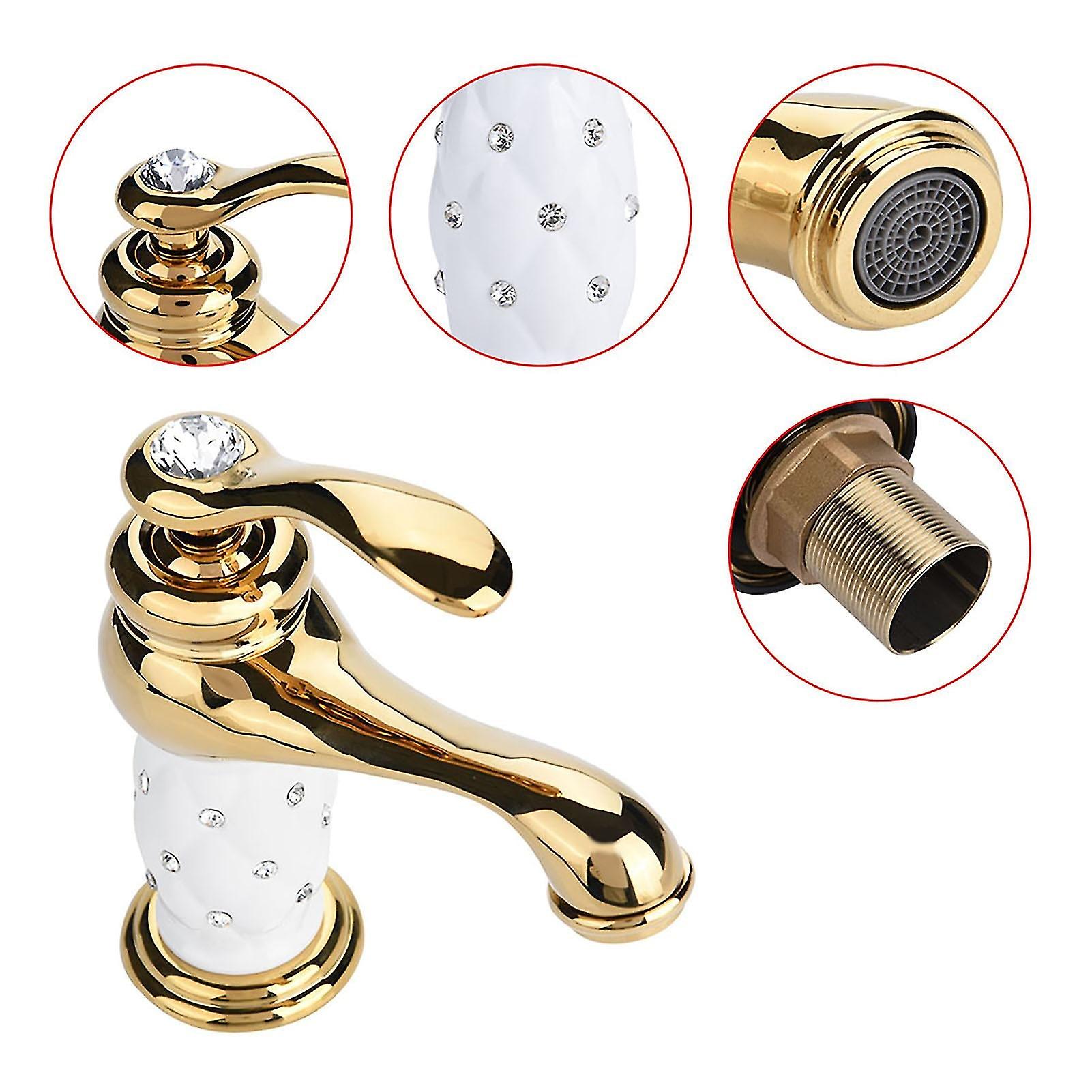 Solid Brass Mixer Tap Cold/hot Water Faucet With Ornaments For Basin Sink (golden)