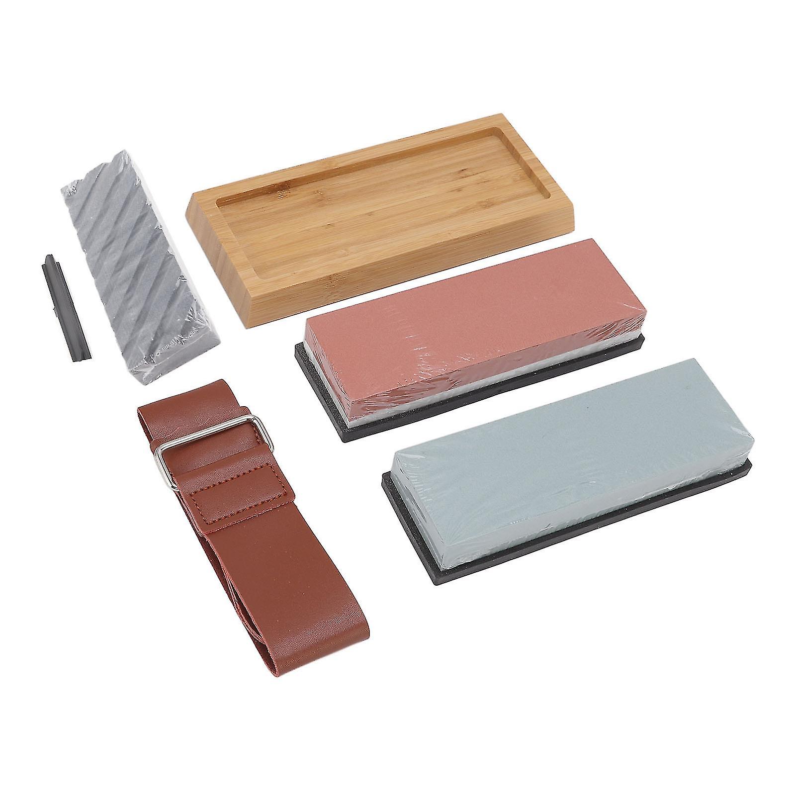 Double-Sided White Corundum Knife Sharpener with Bamboo Base