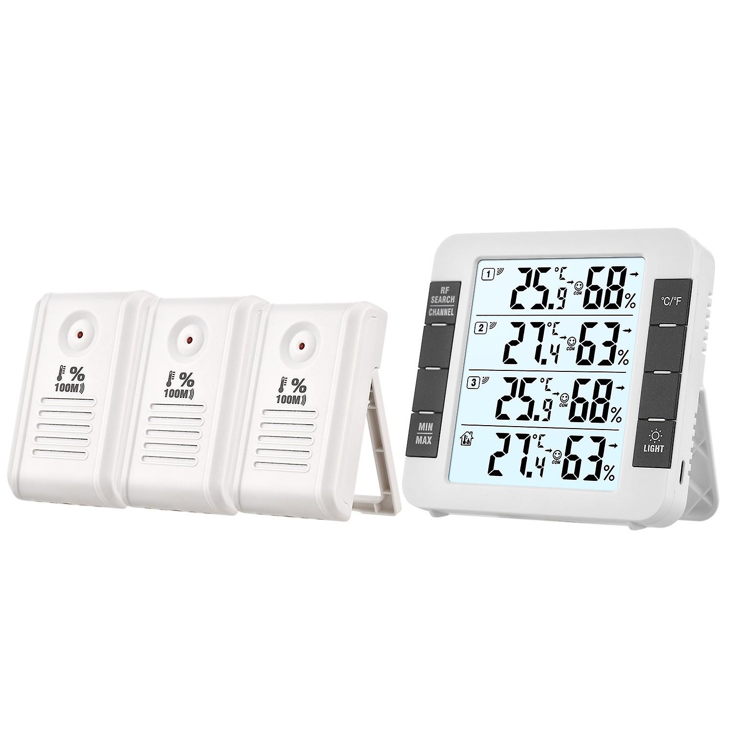 3 Channel Digital Indoor Outdoor Thermohygrometer with Remote Sensor 328ft/ 100m Backlight Thermomet