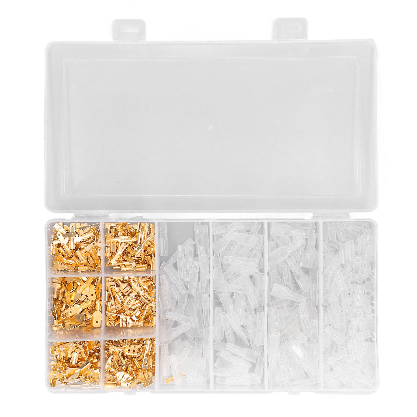 Risegun Terminal Connectors Brass Crimp Terminal Connector Male Female Spade Connector with Transparent Sheath, 600PCS
